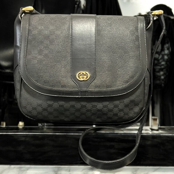 EUC GUCCI Vintage Micro GG Logo Canvas Shoulder Bag Black Navy Gorgeous - Picture 1 of 14